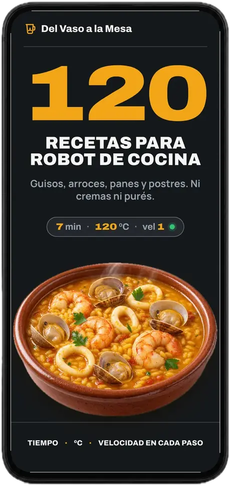 Portada del recetario abierta en un móvil: 120 recetas para robot de cocina